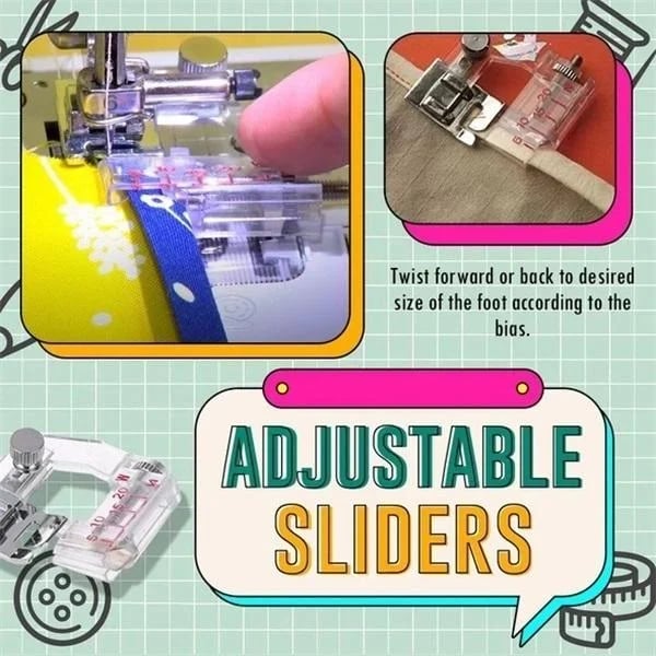 Adjustable Bias Tape Binding Foot | Sewing Machine Presser Foot | Transparent Guide | 0.5–2cm