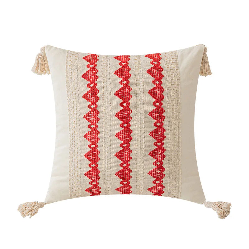 Boho Geometric Cotton and Linen Tassel Cushion Cover