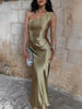 Edith - One-Shoulder Satin Maxi Dress with Slit for Women