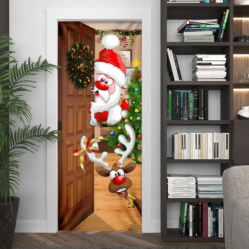 Christmas Door Cover | Fabric Front Door Decoration | Washable & Reusable | 91×203cm