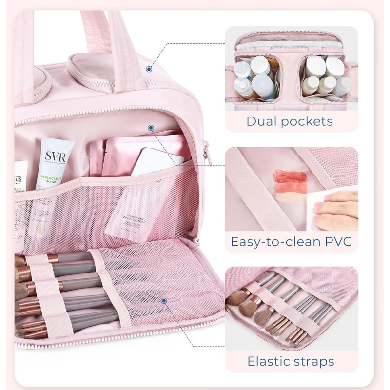 Women’s Travel Toiletry Bag | Waterproof Lining | 4 Compartments | Upright Full-Open Design | 11 × 6.3 × 9.4 in