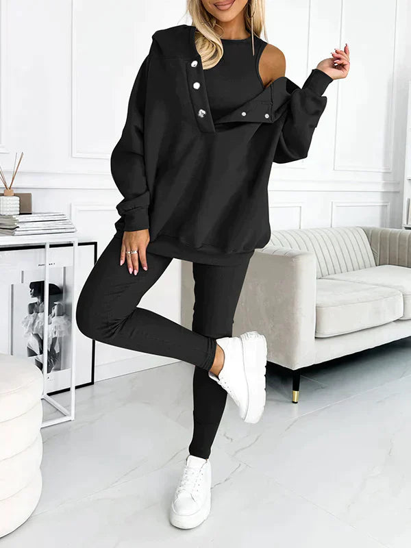 Women’s 3-Piece Loungewear Set | Hoodie, Sweatpants & Top | Casual Comfort Outfit