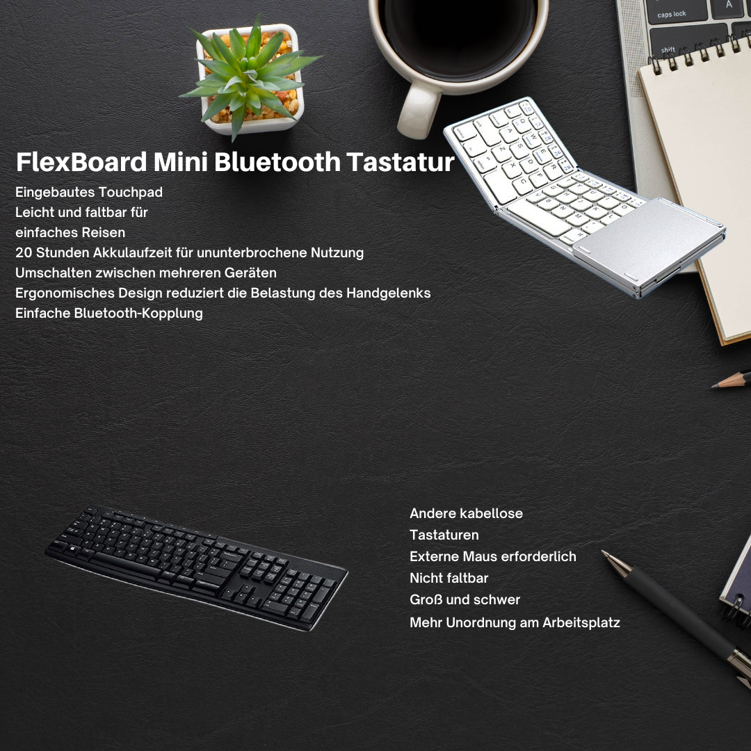 Foldable Bluetooth Keyboard with Touchpad | Portable Wireless Mini Keyboard for Windows, Mac, iOS & Android