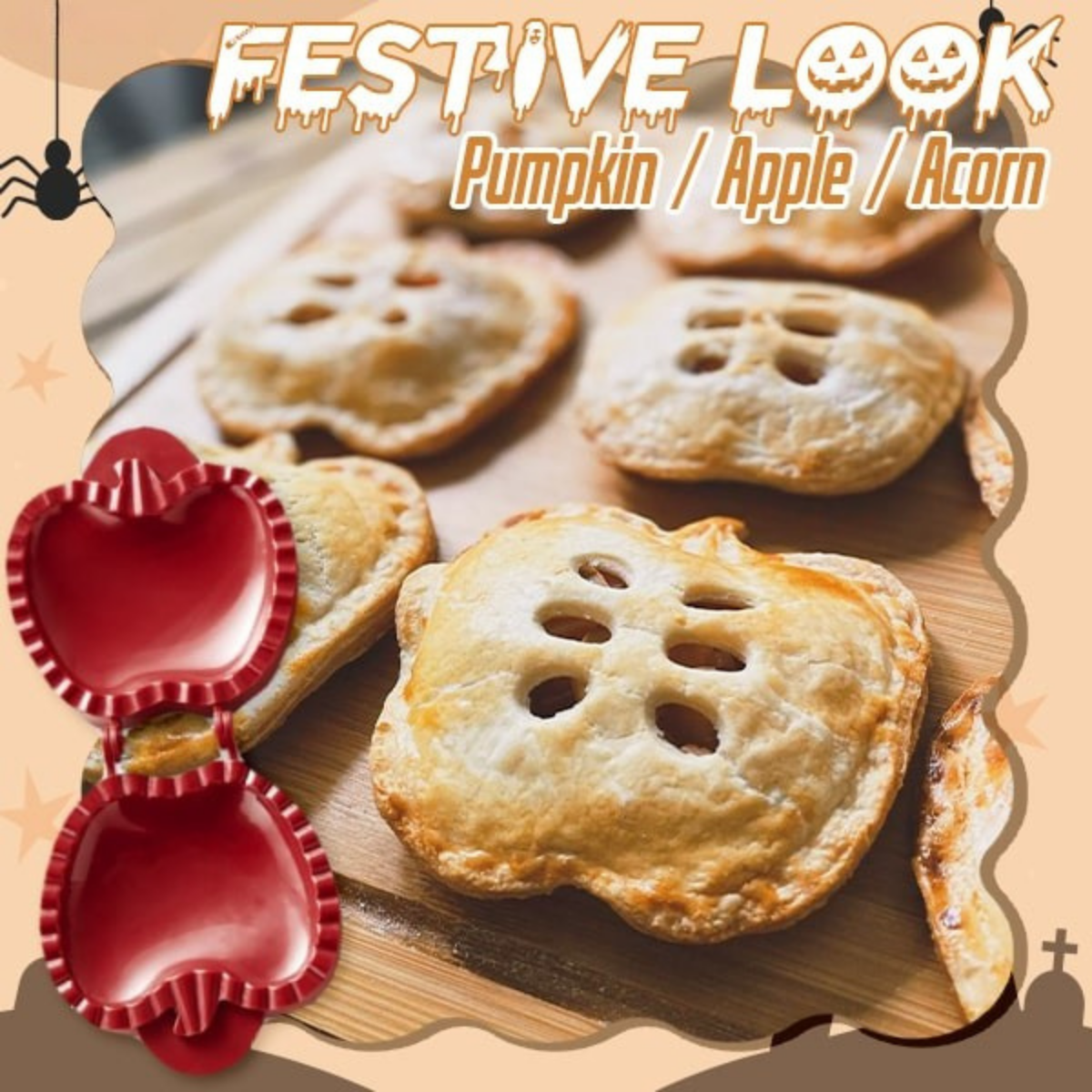 Halloween Pie Press | Pumpkin, Apple & Acorn Shapes | Non-Stick Pastry Cutter & Sealer
