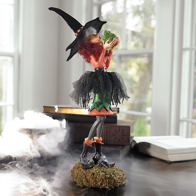 Halloween Witch Figurine | Handcrafted Resin with Realistic Hair | Collectible Tabletop Decoration | 18 in