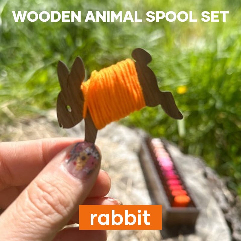 Embroidery Thread Organizer | Wooden Bunny Bobbin Set | 16-Piece | Storage Corral Included