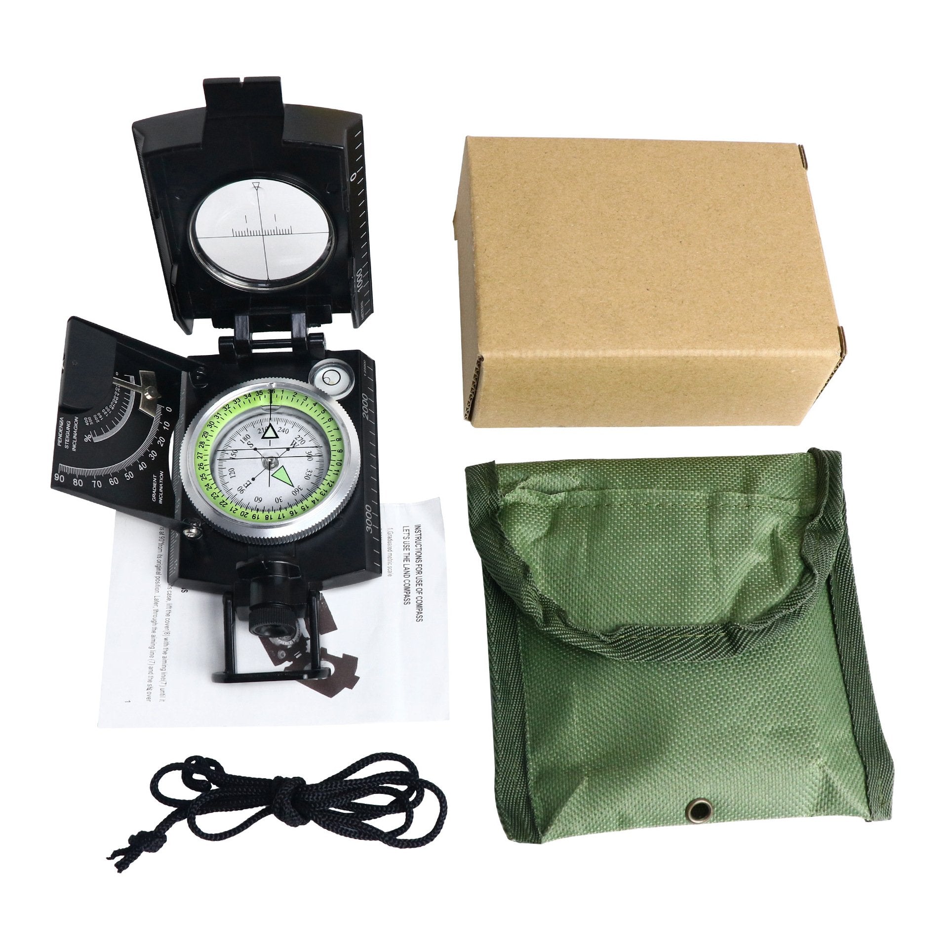 Military Compass | Waterproof Aluminum Alloy | Clinometer & Sighting Lens | Survival, Camping & Hiking