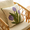 Floral Embroidered Tulip & Orchid Cushion Cover