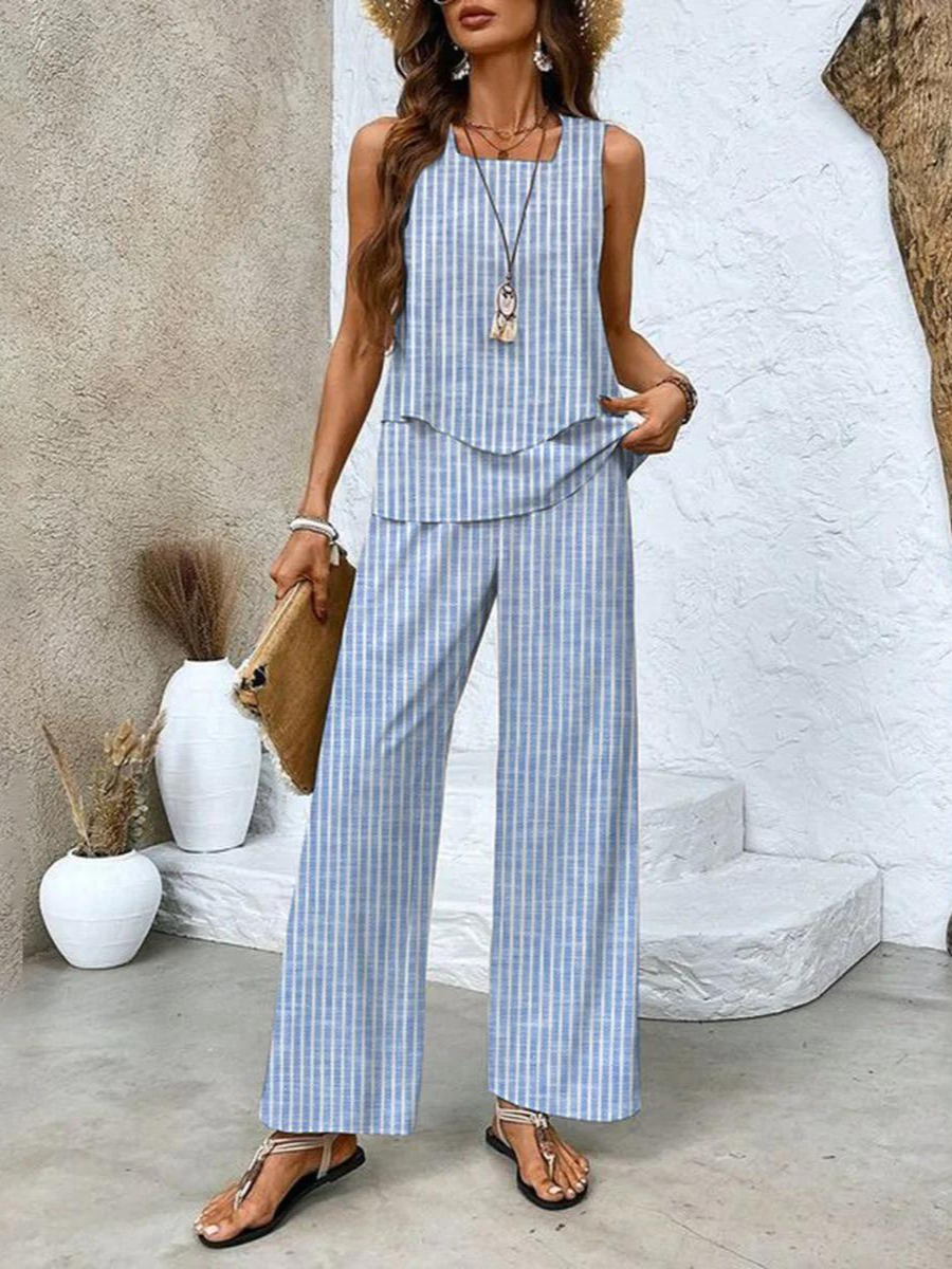 Two-Piece Sleeveless Women's Top and Straight-Leg Pants | Chic