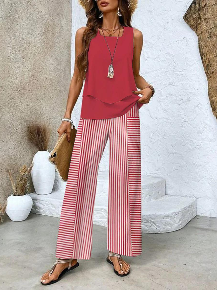 Two-Piece Sleeveless Women's Top and Straight-Leg Pants | Chic