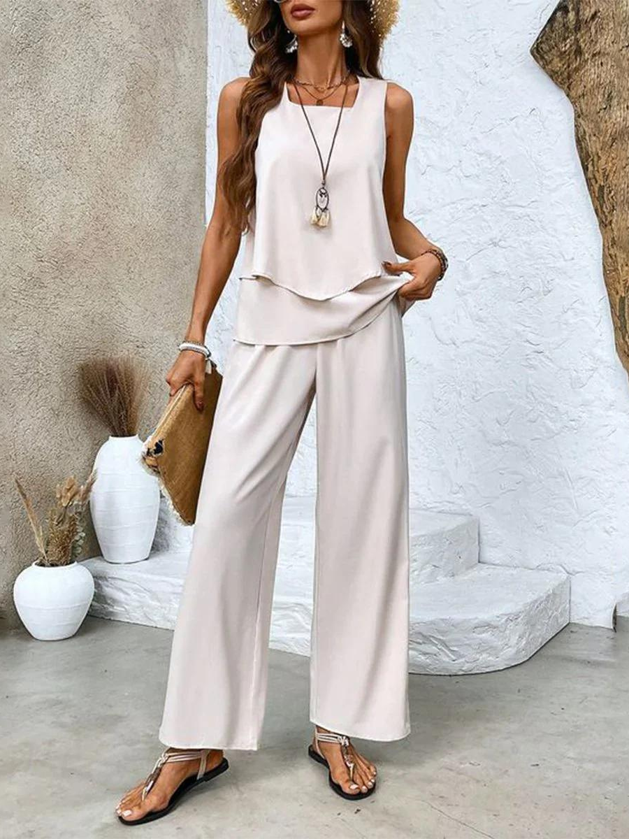 Two-Piece Sleeveless Women's Top and Straight-Leg Pants | Chic