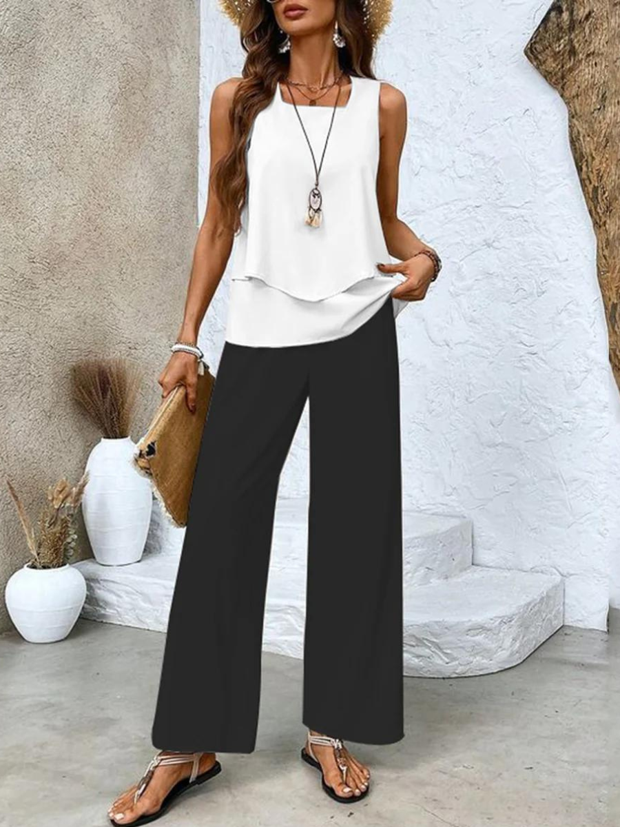 Two-Piece Sleeveless Women's Top and Straight-Leg Pants | Chic