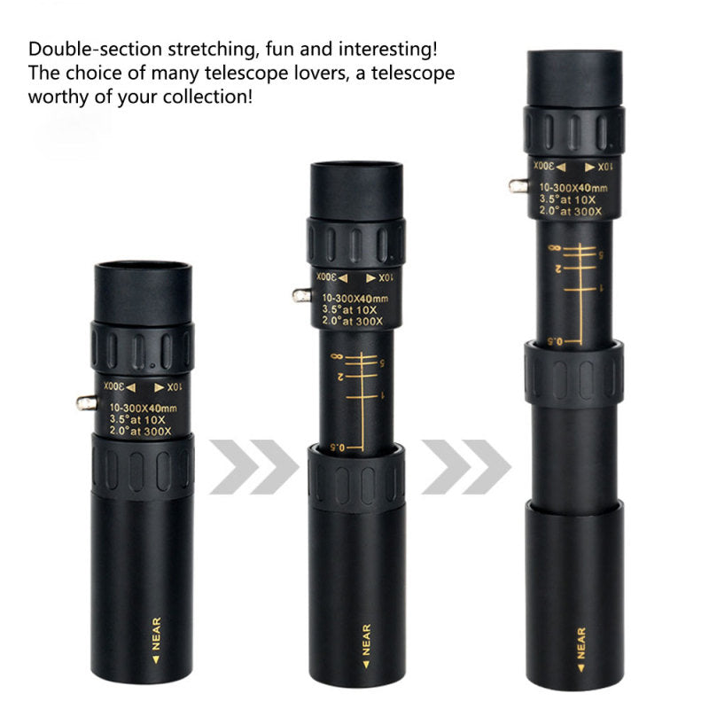 High-Power Monocular Telescope | 10–300X Zoom | Night Vision | Waterproof | Smartphone Adapter Compatible