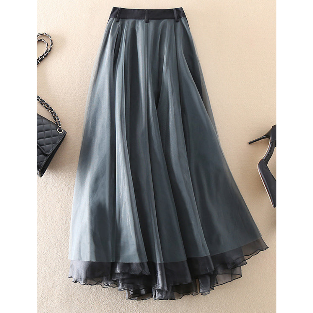 Women's Layered High-Waisted Belt Style Skirt | Midi