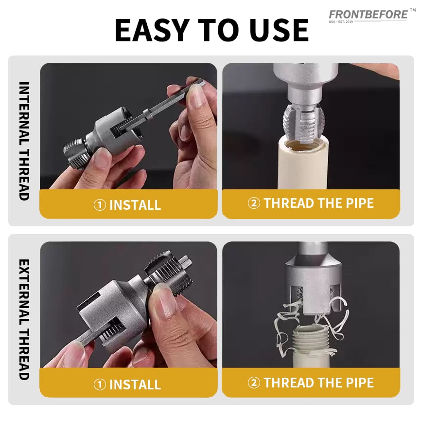 Pipe Threading Tool | Dual-Function Internal & External Threads | 40Cr Alloy Steel | 1/2" or 3/4"