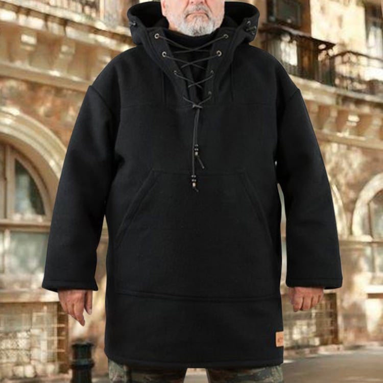 Men’s Wool Outdoor Jacket | Storm-Ready Insulated Anorak with Hood & Kangaroo Pocket