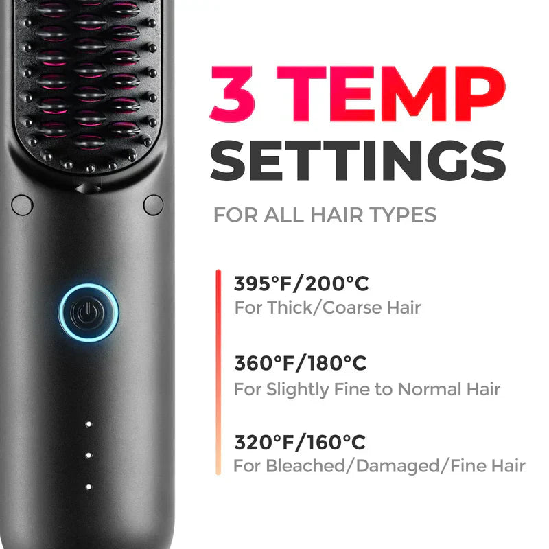 Cordless Hair Straightening Brush | Portable Heated Styling Tool | Fast & Damage-Free
