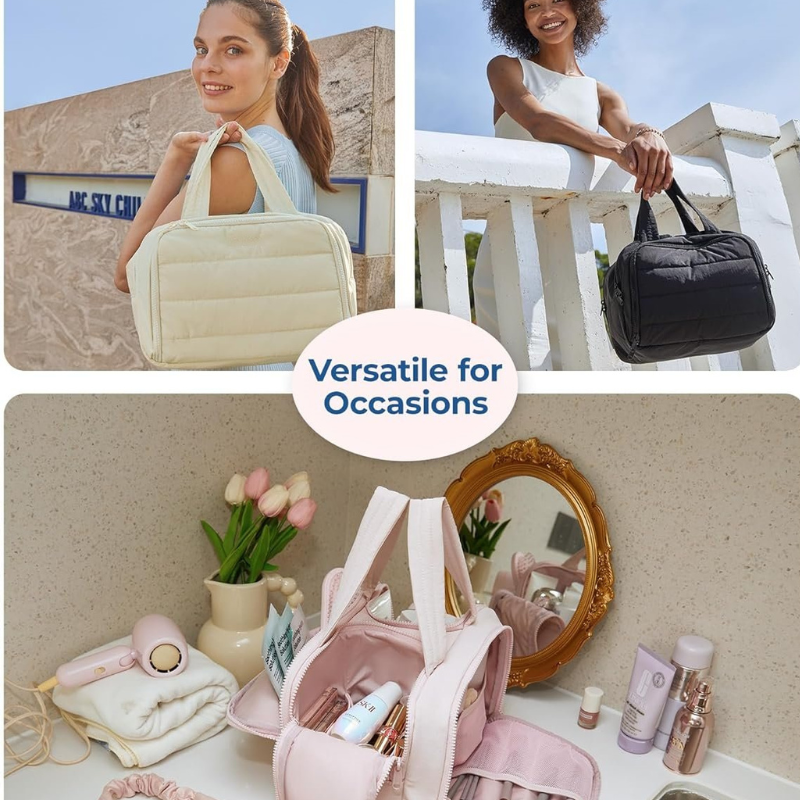 Women’s Travel Toiletry Bag | Waterproof Lining | 4 Compartments | Upright Full-Open Design | 11 × 6.3 × 9.4 in