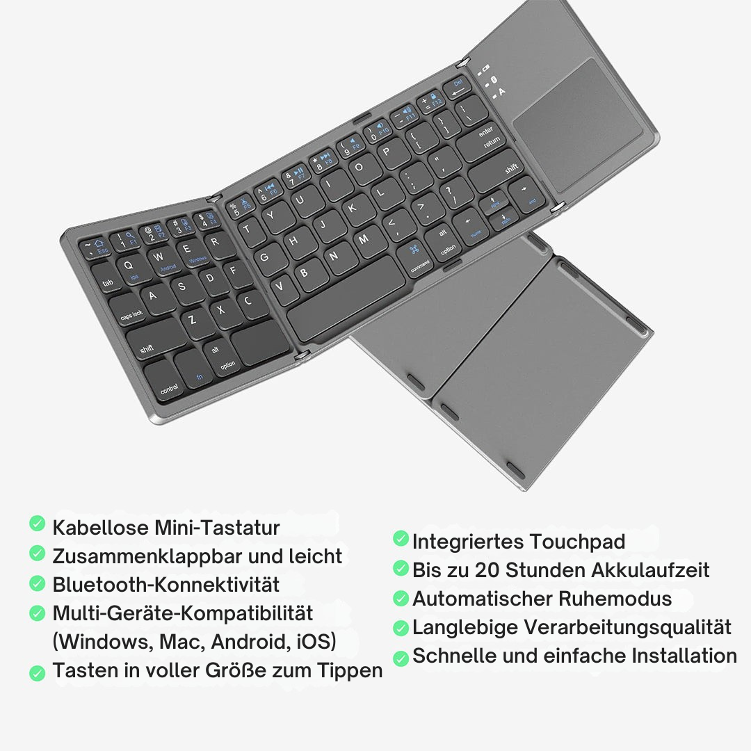 Foldable Bluetooth Keyboard with Touchpad | Portable Wireless Mini Keyboard for Windows, Mac, iOS & Android