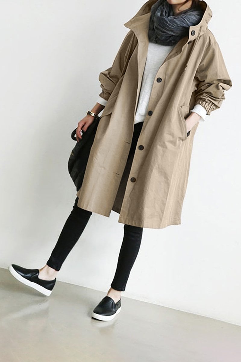 Waterproof women's trench coat with hood