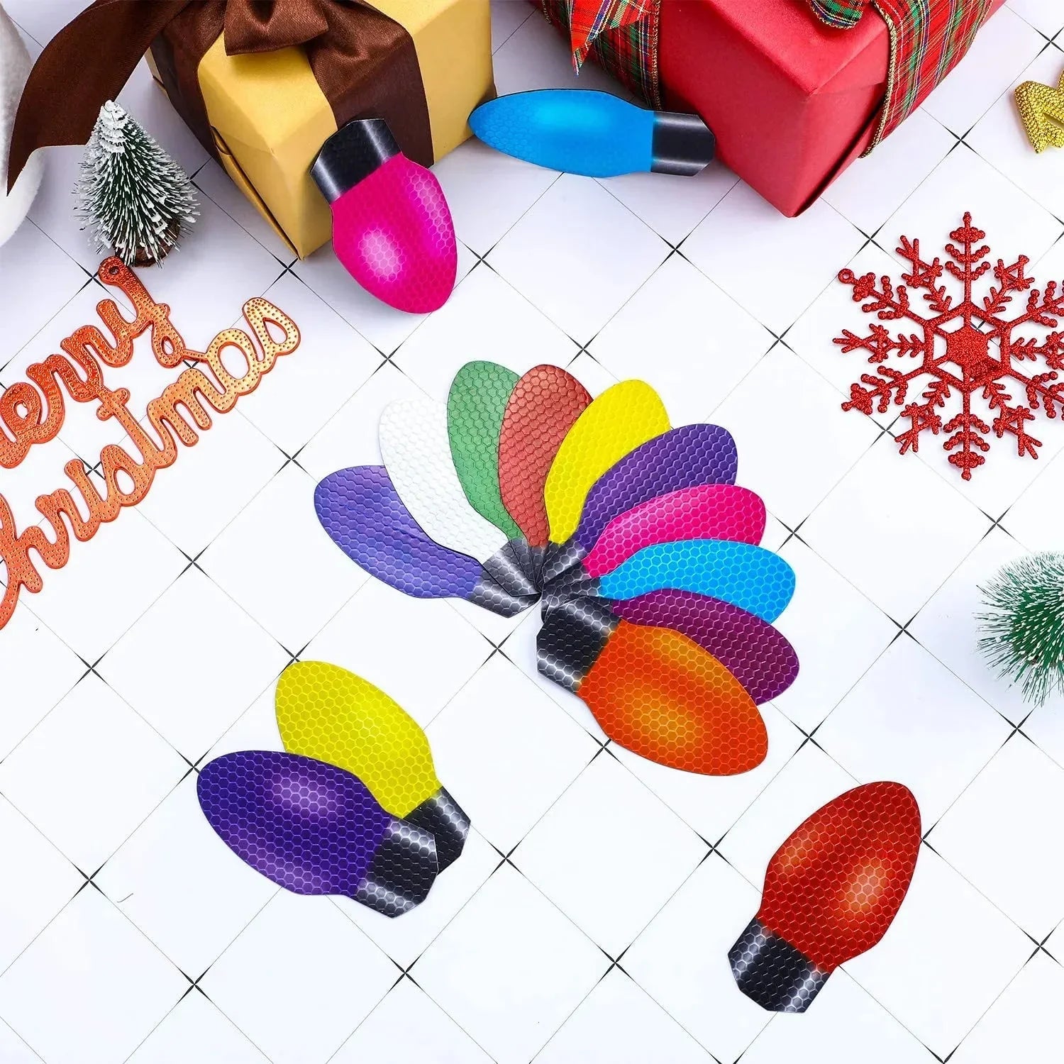 Christmas Car Magnet Decorations | Reflective Holiday Light Bulb Set | Weatherproof & Reusable