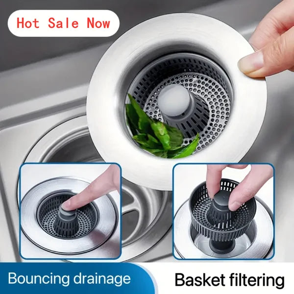 Drain Strainer & Stopper | 304 Stainless Steel + ABS | Anti-Clog Basket | Fits Standard Kitchen Sinks