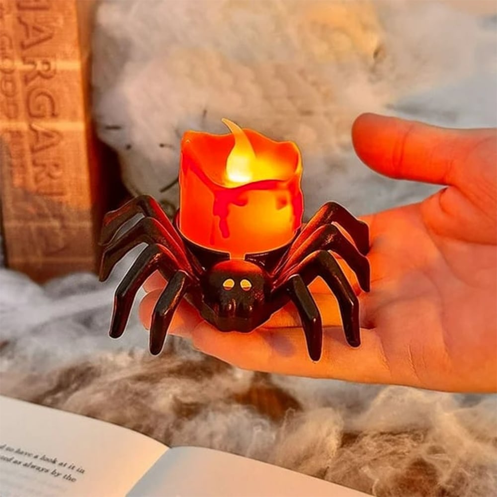 Halloween Spider LED Candle Lights | Flameless Battery Operated | Warm Yellow Glow | Indoor/Outdoor Decoration