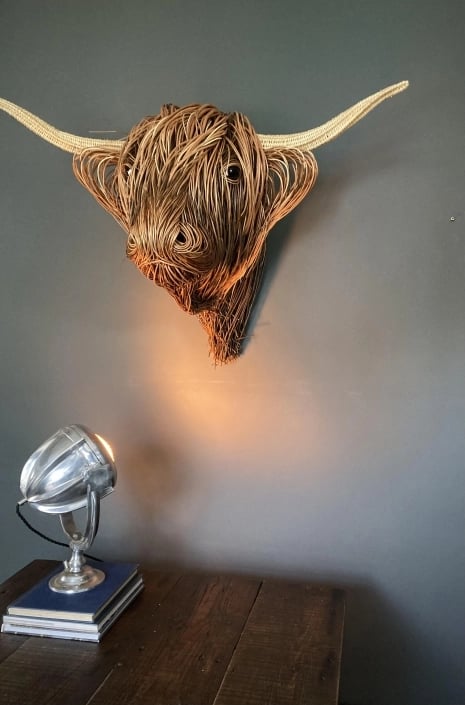 Hand-Woven Wall Art Sculpture | Highland Cattle Design | Rustic Handmade Home Decor | 11.8 × 8.6 in