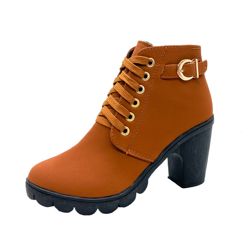 Women’s Chunky Heel Boots | Warm Faux Fur Lining | Non-Slip Sole | PU Leather Design