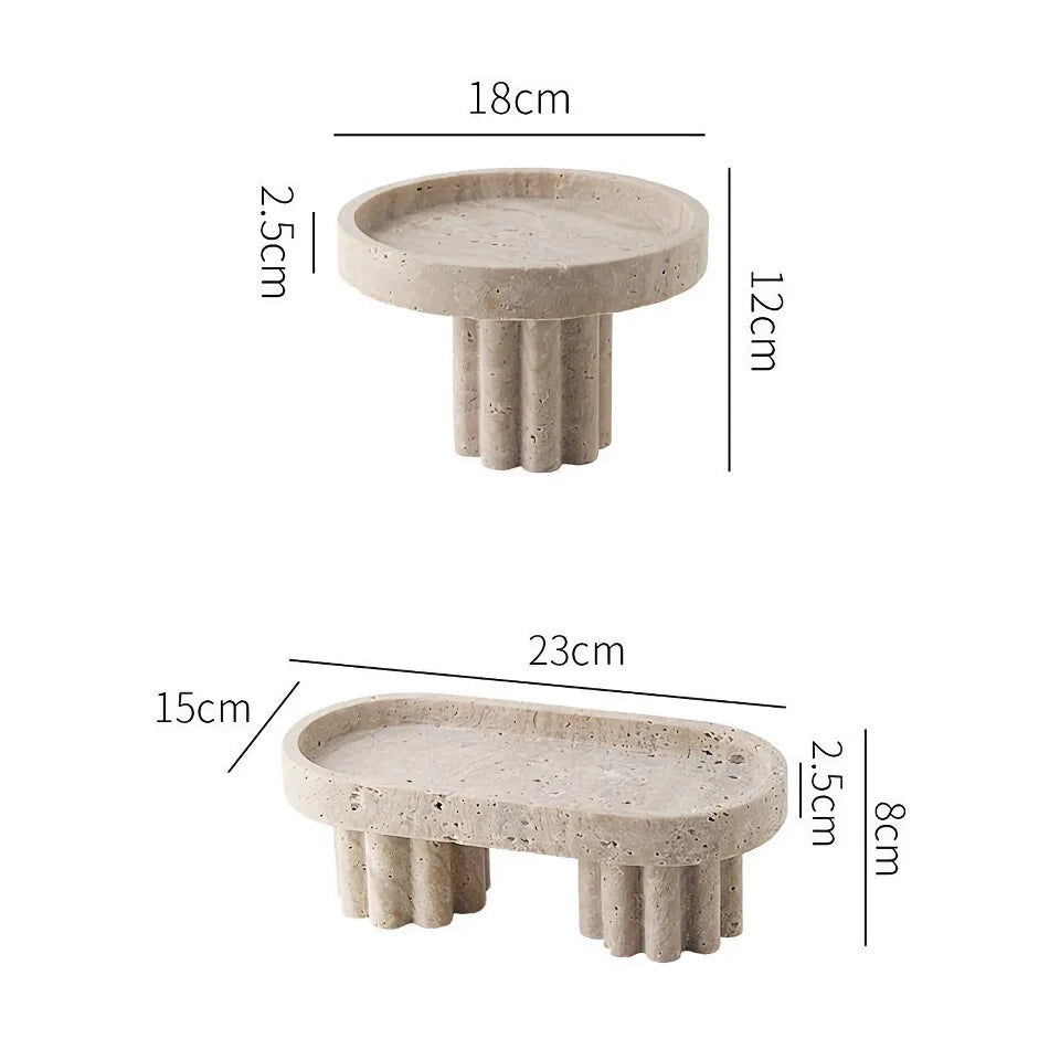 Luxury Marble Serving Tray with Legs - Decorative Travertine Dish