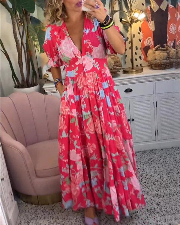 Popular maxi dress with short sleeves and print