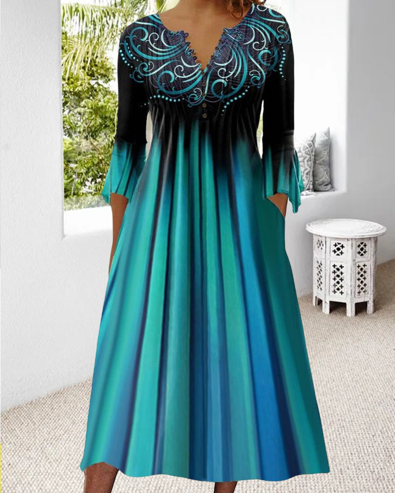 Dress with 3/4 sleeves and color gradient for women | Midi