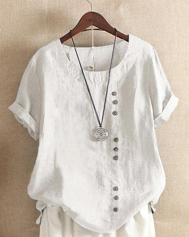 Short-sleeved summer blouse for women | Round neckline