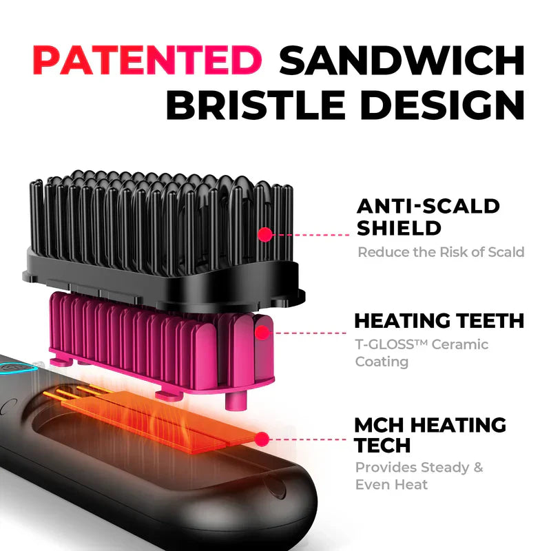 Cordless Hair Straightening Brush | Portable Heated Styling Tool | Fast & Damage-Free