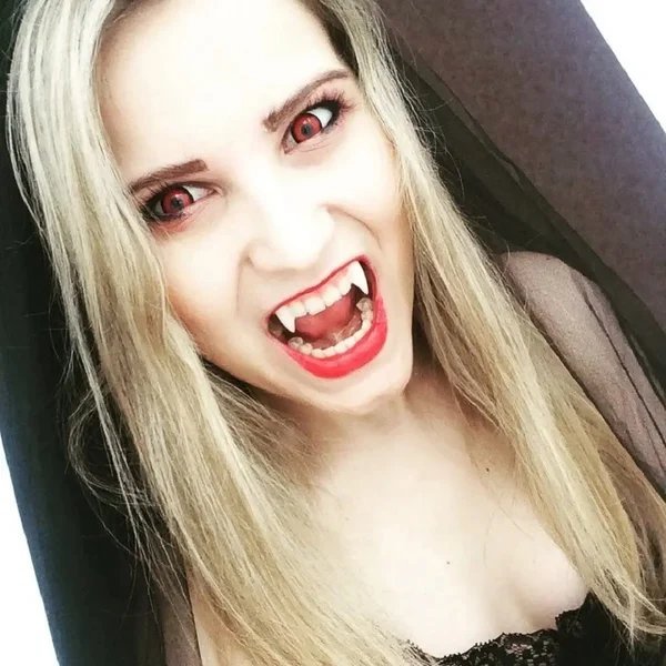 Retractable Vampire Fangs | Halloween Cosplay Teeth | Realistic Reusable Dentures | Safe PP Material | Adult & Kids