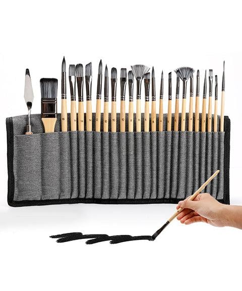 Artist Paint Brush Set | 24 Nylon Brushes with 7 Shapes & Palette Knife | Acrylic, Oil & Watercolor