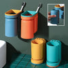 Toothbrush Holder with Cup | Wall-Mounted | Self-Adhesive | ABS Plastic | 11.5×7×12.5cm