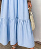 Blaues einfarbiges Maxikleid mit 3/4 Ärmeln