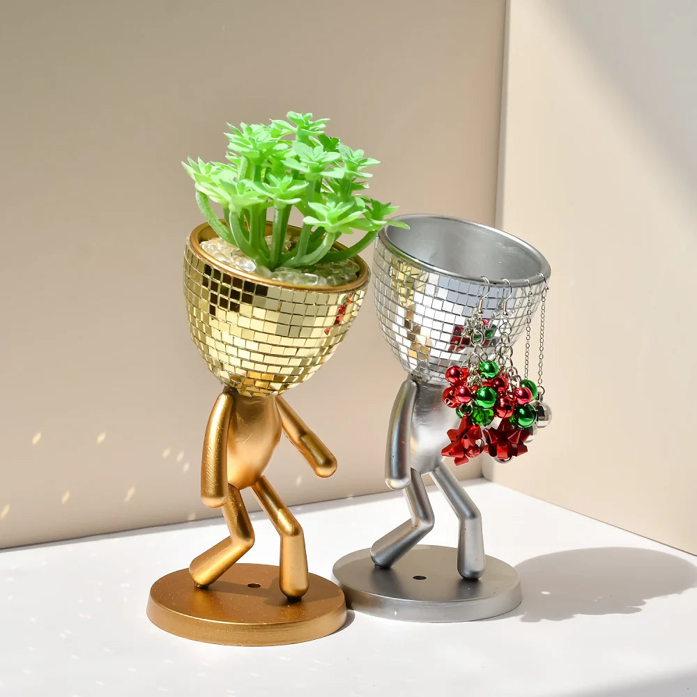 Mirror Disco Walking Man Planter Pot