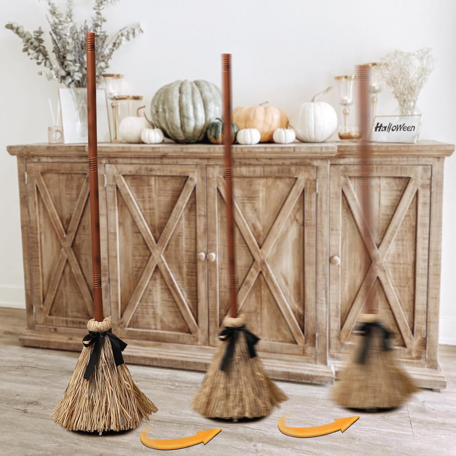Halloween Witch Broom Decoration | Sound & Motion Activated | Floating Cackle Prop