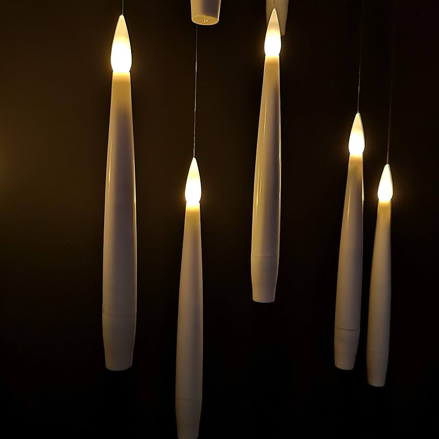 Floating LED Candles with Remote Wand | Flameless Hanging Lights | 12-Pack with Hooks & Batteries