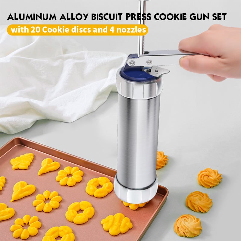 Cookie Press Kit | 20 Stainless Steel Discs & 4 Nozzles | Adjustable Size & Easy Clean | BakeJoy™