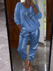 Women’s Two-Piece Outfit | V-Neck Long Sleeve Top & Glitter Pants Set | Spring/Summer