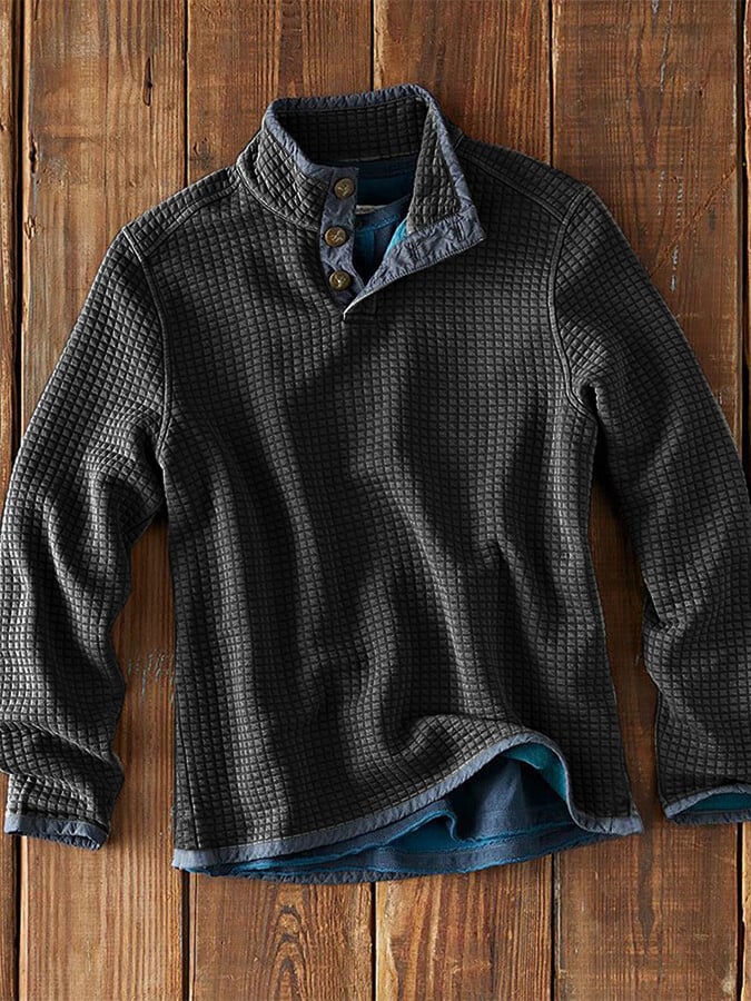 Men’s Casual Shirt | Stand Collar | Long Sleeve | Solid Color | Spring/Autumn