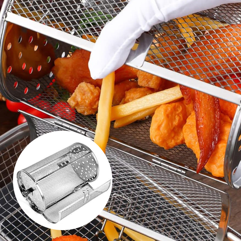 Stainless Steel Rotating Grill Basket | 360° Heat Distribution | Air Fryer Compatible