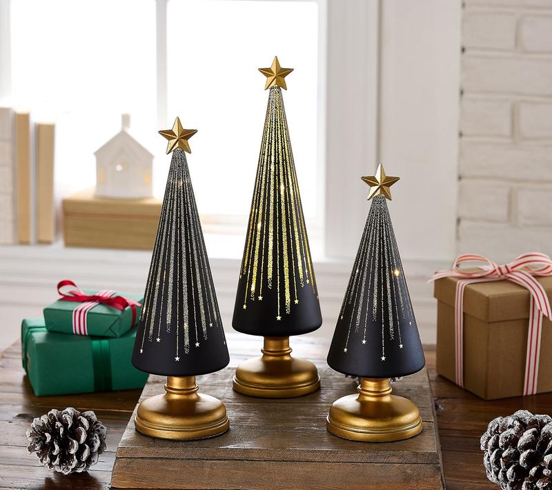 Christmas Decoration | LED Light-Up Tree Set | Battery Operated | Built-In Timer