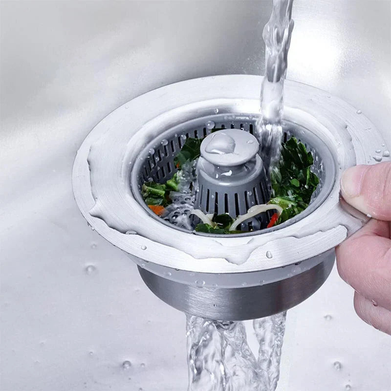 Drain Strainer & Stopper | 304 Stainless Steel + ABS | Anti-Clog Basket | Fits Standard Kitchen Sinks