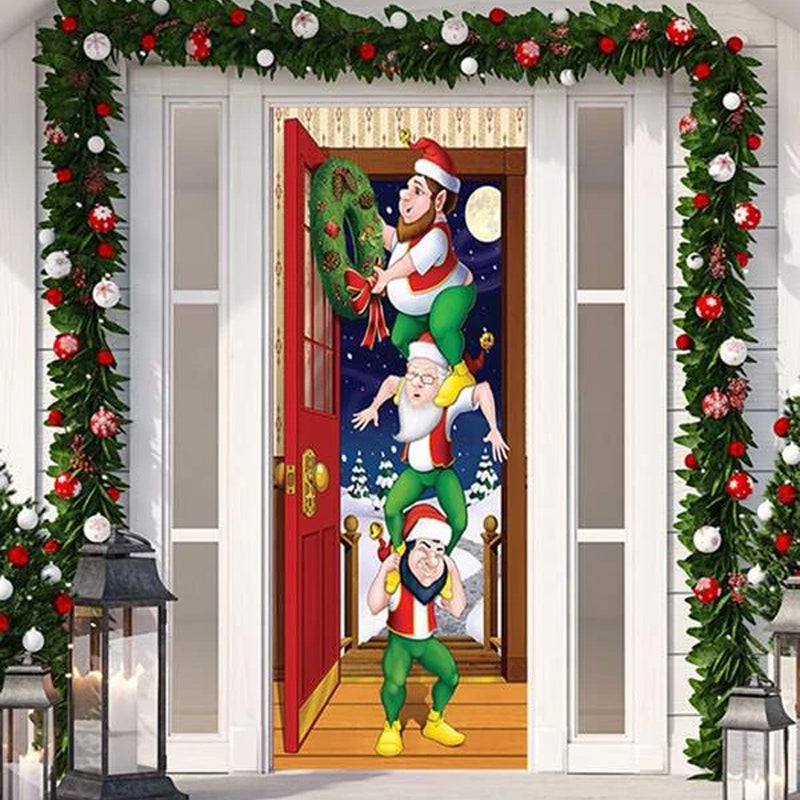 Christmas Door Cover | Fabric Front Door Decoration | Washable & Reusable | 91×203cm