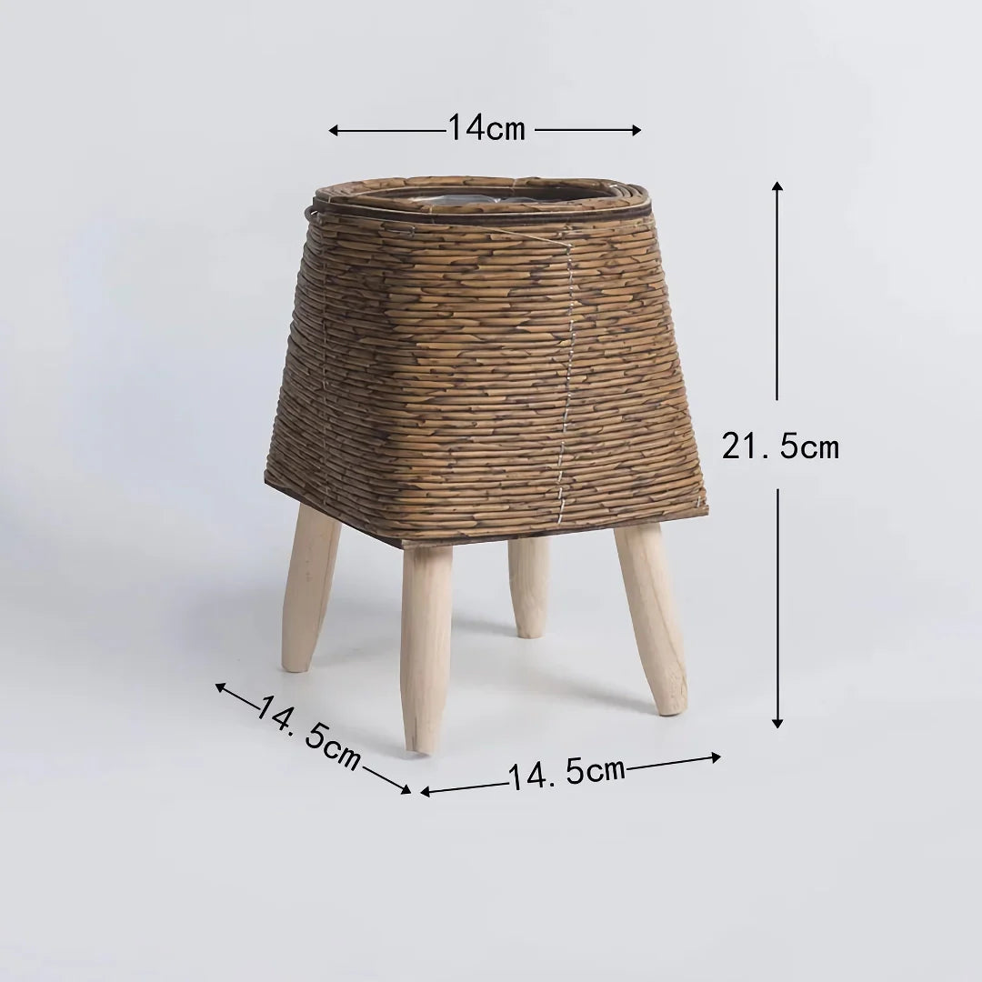 Vintage Imitation Rattan Flower Stand with Wooden Legs