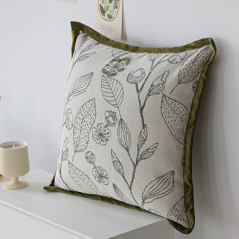 Elegant Green Jacquard Decorative Pillow Cover